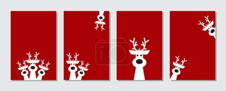 Illustration for Cute reindeer on a red background. Christmas background, banner, or card collection - Royalty Free Image