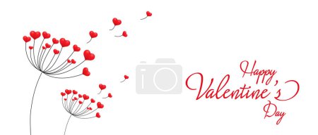 Illustration for Dandelion with hearts. Happy Valentines day greeting card. Lovely romance flower. Congratulation with Love. Valentines day Vector illustration background - Royalty Free Image