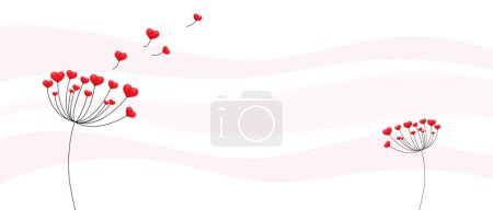 Illustration for Dandelion with hearts. Happy Valentines day greeting card. Lovely romance flower. Congratulation with Love. Valentines day Vector illustration background - Royalty Free Image