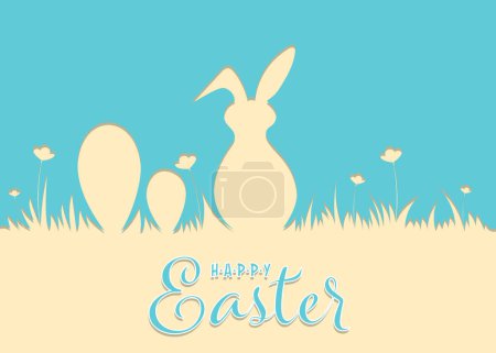 Illustration for Easter pattern with bunnies and easter eggs. Hand drawn easter horizontal background with bunnies, flowers, easter eggs. - Royalty Free Image