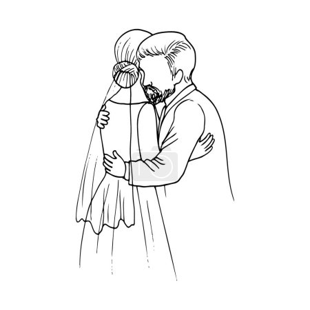 Illustration for The bride hugs her father at the wedding. hand drawn drawing of father and daughter hugging at wedding - Royalty Free Image