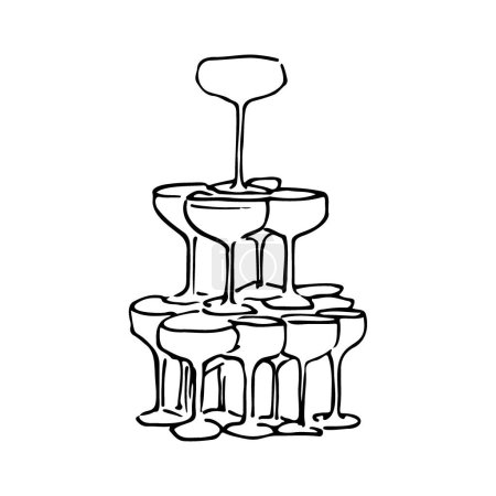 Illustration for Cocktail pyramid in doodle style. hand drawn drawing of a cocktail glass tower - Royalty Free Image