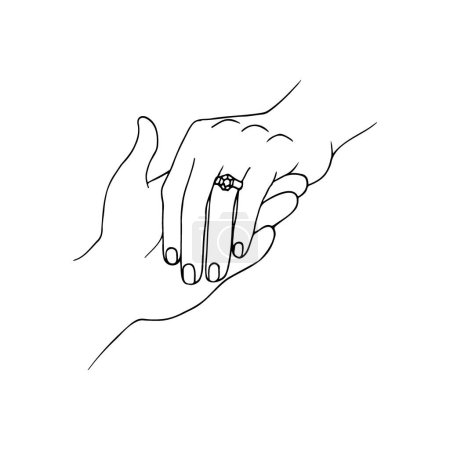 Ilustración de Manos masculinas y femeninas, el hombre extendió su mano a la mujer. ilustración dibujada a mano recién casados, casados o simplemente comprometidos - Imagen libre de derechos