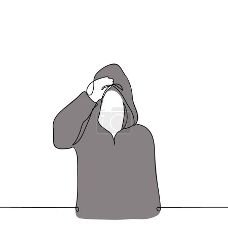 hooded person without face - one line art vector. concept anonymous person in a hoodie or a monk with his head covered with a hood