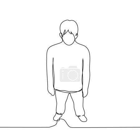 Téléchargez les illustrations : Un homme se tient à pleine hauteur, vue de dessus un vecteur d'art de ligne. concept jeune homme debout silhouette - en licence libre de droit