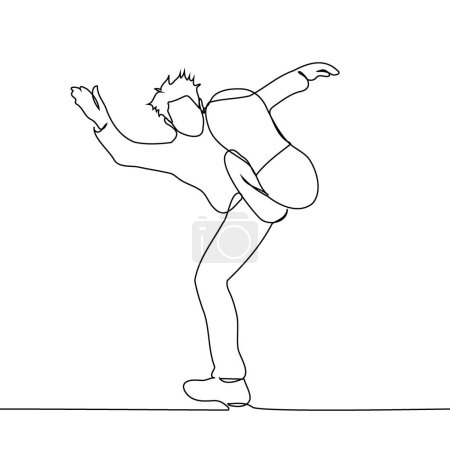 man kicks his foot at the camera - one line art vector. concept aggressively raised his leg to kick