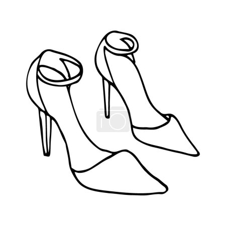 drawing of a pair of pointed-toe closed-toe sandals with a clasp and high heel. hand-drawn women's minimalist heels