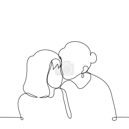 woman kisses woman on the cheek - one line art vector. concept chaste kiss, relatives, congratulations