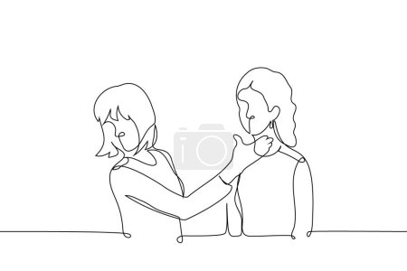 woman raised his hand to woman's face - one line art vector. end consultation with a plastic surgeon, makeup artist
