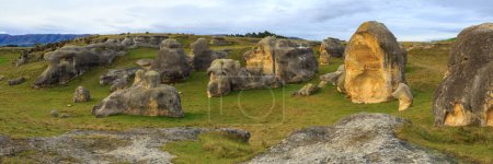 Photo for Elephant Rocks, a tourist attraction consisting of a field of giant 25 million-year-old limestone boulders in the South Island of New Zealand - Royalty Free Image