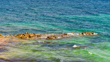 Ajaccio public beach, summer landscape of Corsica Island, France