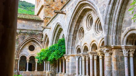 Fontfroide Abbey or Abbaye de Fontfroide is monastery in France gothic walls and arches