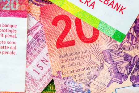 CHF billets de banque, photo de détail du franc suisse. Franc suisse