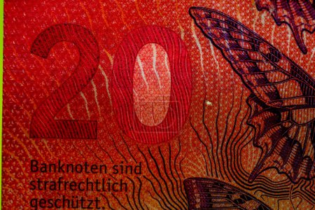 CHF-Geldscheine, Detailfoto des Schweizer Franken. Schweizer Franken