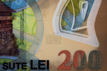 LEI Geldscheine, Detailfoto von RON. Rumänische Währung