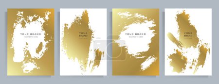 Illustration for Cover design with brush strokes. White with gold color. Set of vector background templates for flyer, invitation, brochure. - Royalty Free Image
