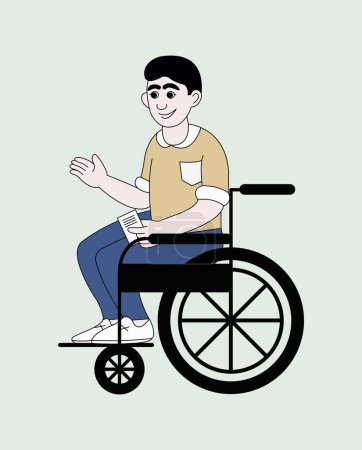 Illustration for A man in a wheelchair. Disabled character cartoon style. Vector color illustration. - Royalty Free Image