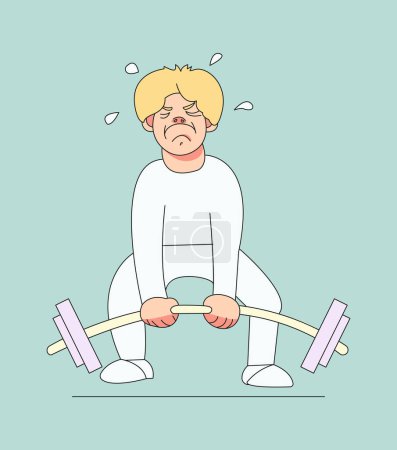 Illustration for A male athlete lifts the bar. Funny cartoon style character. Vector color illustration. - Royalty Free Image