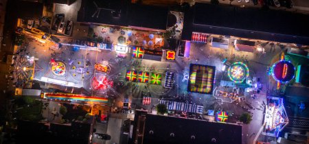 Aerial view of colorful church carnival in San Pedro California