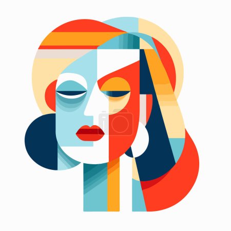 Ilustración de Fondo abstracto con una cara de mujer. vector de ilustración en el estilo de arte pop. - Imagen libre de derechos