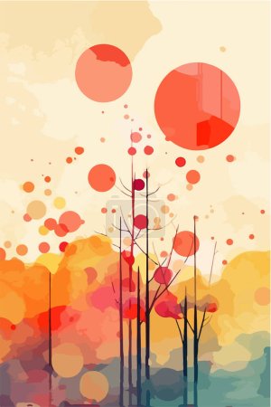 Ilustración de Paisaje otoñal con árboles coloridos. - Imagen libre de derechos
