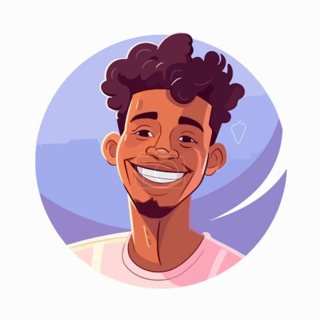 smiling black man portrait. young man with curly hair. vector illustration 