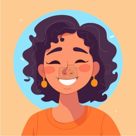 cute girl with curly hair, cartoon character, positive emotions, vector illustration. 