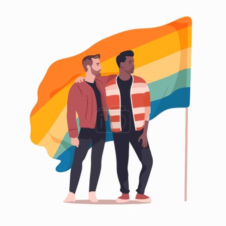 gay couple lgbt flag flat vector illustration. 