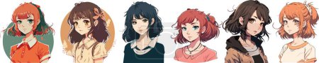 set of girls with different faces. vector illustration 