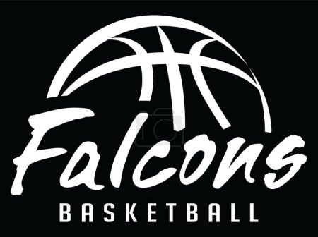 Falcons Basketball Team Graphic White Version is a sports design template that includes graphic Falcons text and a stylized basketball. This is a great modern design for advertising and promotion such as t-shirts for teams or schools.