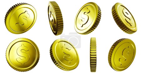 Foto de Conjunto de monedas de oro con signo de dólar. renderizado 3d - Imagen libre de derechos