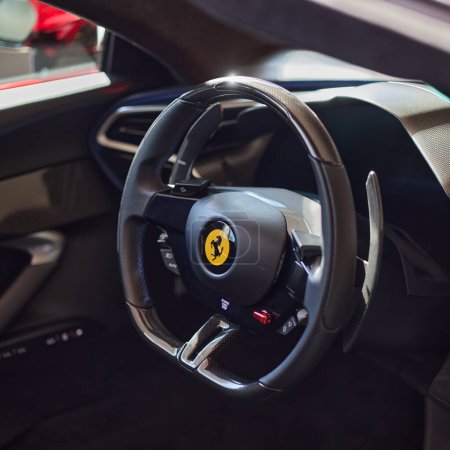 Téléchargez les photos : Ferrari 296 GTS steering wheel and cockpit.  Katowice, Poland, 17.10.2022 - en image libre de droit