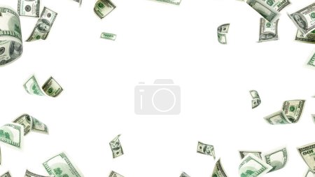 Foto de Nosotros dólar. Dinero americano, dinero en efectivo. Volando cientos de dólares aislados sobre fondo blanco - Imagen libre de derechos