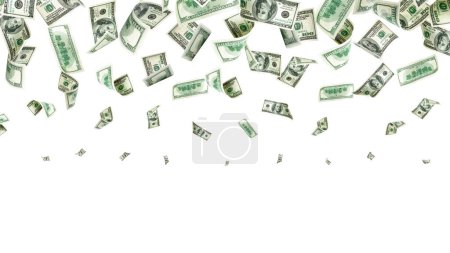 Foto de Una pila de dinero. Cien dólares de América. Caída de dinero aislado, nosotros factura fondo blanco - Imagen libre de derechos