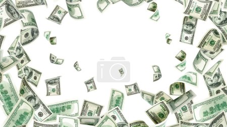 Photo for Money stack. Hundred dollars of America. Falling money isolated, us bill white background - Royalty Free Image
