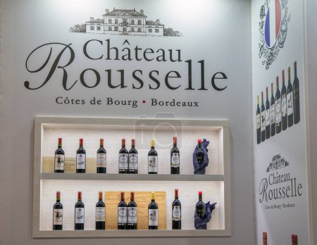 Photo for Kyiv, Ukraine - November 02, 2021: Chateau Rousselle Bordeaux Winery booth at Wine and Spirits Exhibition, main event for wine and spirits market in Eastern Europe. - Royalty Free Image