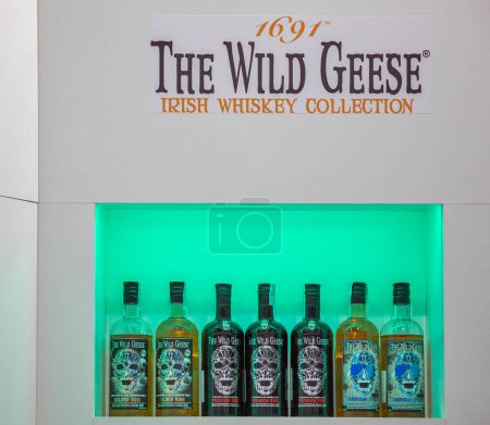 Photo for Kyiv, Ukraine - November 04, 2021: The Wild Geese Irish whiskey distillery booth at Wine and Spirits Exhibition, main event for wine and spirits market in Eastern Europe. - Royalty Free Image