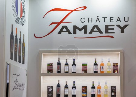 Photo for Kyiv, Ukraine - November 02, 2021: Chateau Famaey French Winery booth at Wine and Spirits Exhibition, main event for wine and spirits market in Eastern Europe. - Royalty Free Image