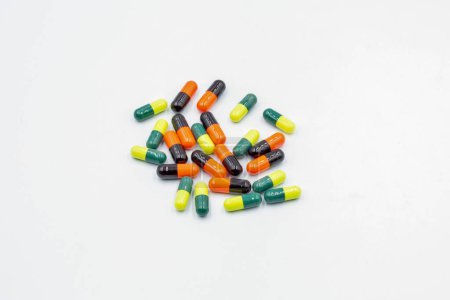 Photo for Different medical capsules closeup on wtite background - Royalty Free Image
