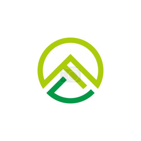 letter f u green mountain circle geometric logo vector  