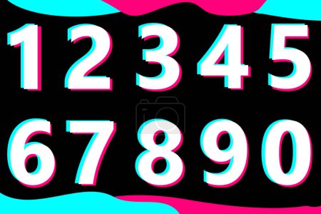 Un conjunto de números de color de cero a nueve, dibujado en el estilo de una red social popular y aislado sobre un fondo blanco. Ilustración vectorial. EPS10