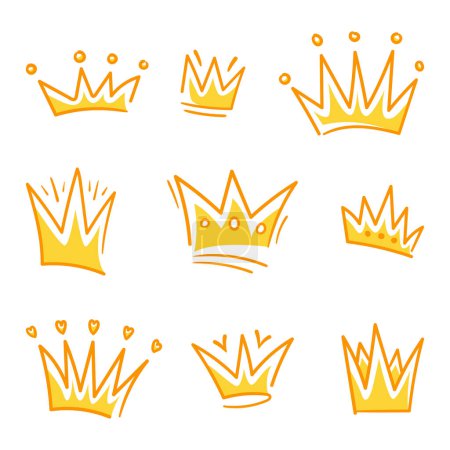 Illustration for Set of doodle Crown sketch, hand drawn style - Royalty Free Image