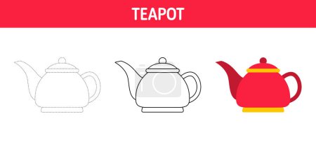 Téléchargez les illustrations : Teapot tracing and coloring worksheet for kids - en licence libre de droit