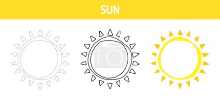 Sun tracing and coloring worksheet for kids