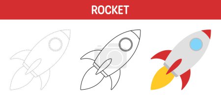 Rocket tracing and coloring worksheet for kids