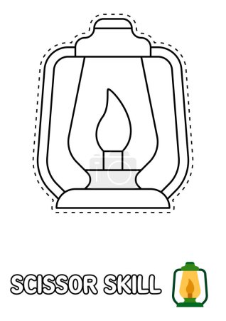 Téléchargez les illustrations : Page de compétences en ciseaux avec lampe à huile pour enfants - en licence libre de droit