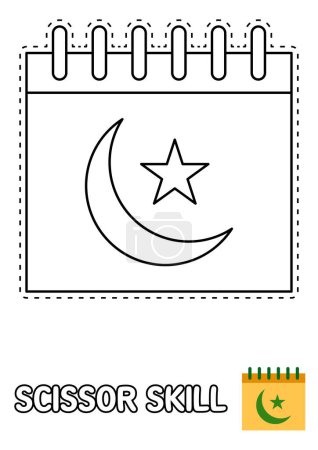 Téléchargez les illustrations : Page de compétences en ciseaux avec calendrier pour enfants - en licence libre de droit