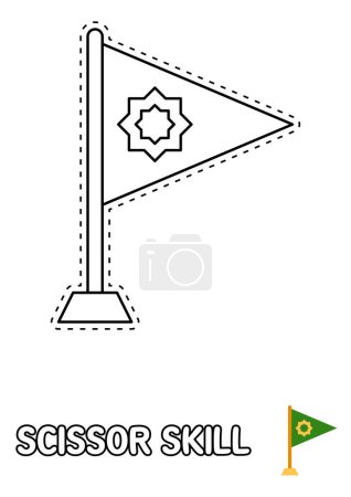 Téléchargez les illustrations : Page de compétences en ciseaux avec drapeau pour enfants - en licence libre de droit