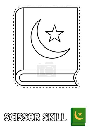 Illustration for Scissor skill page with Quran for kids - Royalty Free Image