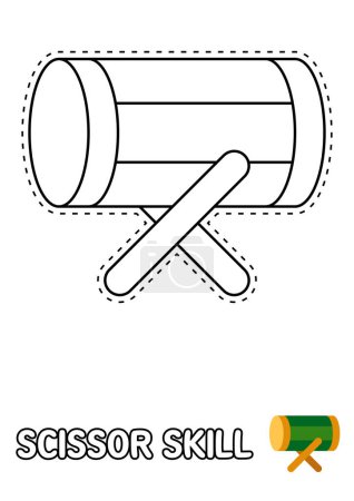 Téléchargez les illustrations : Page de compétences en ciseaux avec tambour pour enfants - en licence libre de droit